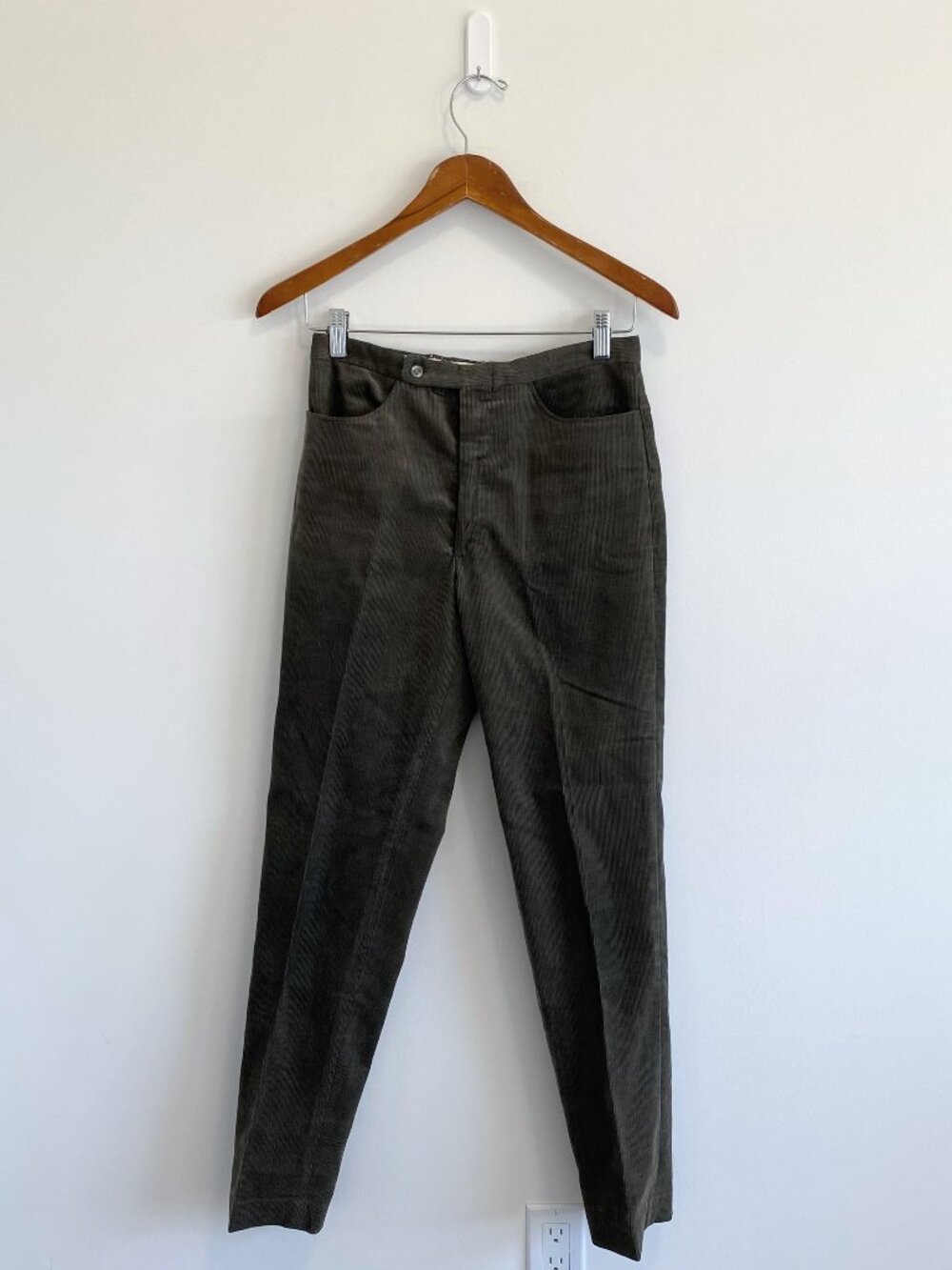 Vintage Grey-Green Corduroy Pants / 70s / Size 28 x 30